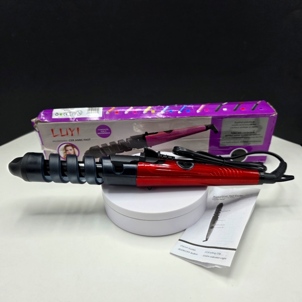 Luyi Bivolt Ceramic Fast Heat Spiral Hair Curler Iron LY-1011 190C/360F Red NEW